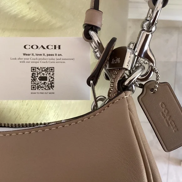 Coach Teri Silver/Taupe/Beige Smooth Leather Shoulder Crossbody Bag CR099 NWOT - Picture 5 of 16